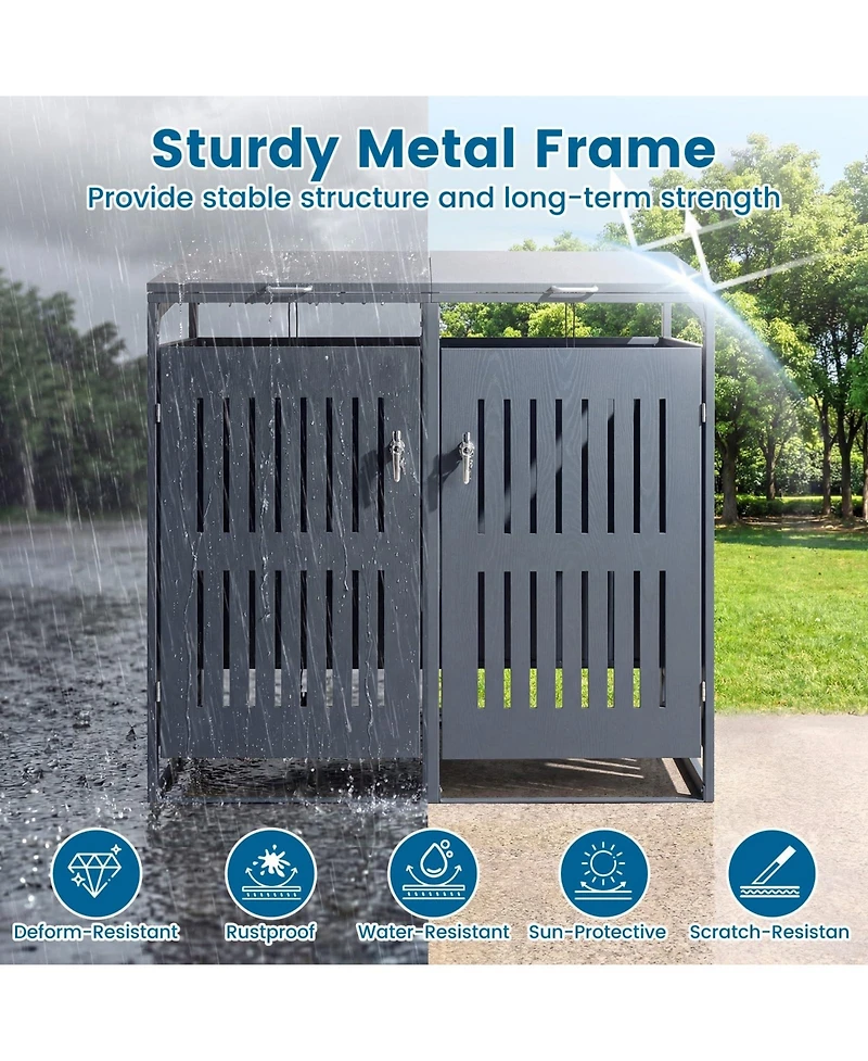 Mecale Outdoor Trash Can Storage Shed for 2 Bins with Gas Strut Lids