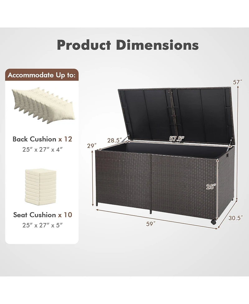 Mecale 175-Gallon Wicker Deck Box on Wheels with Zippered Liner