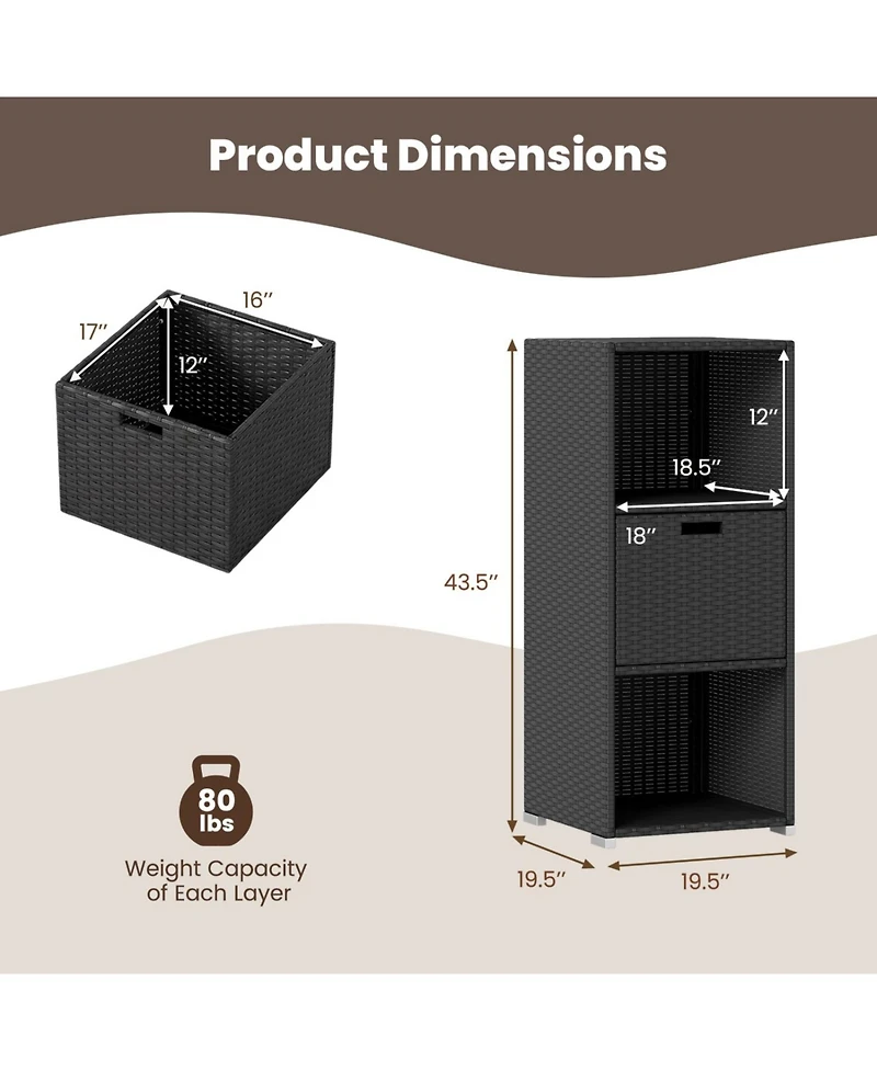 Mecale Outdoor Wicker Storage Tower, 43.5 Tall, with Removable Drawer