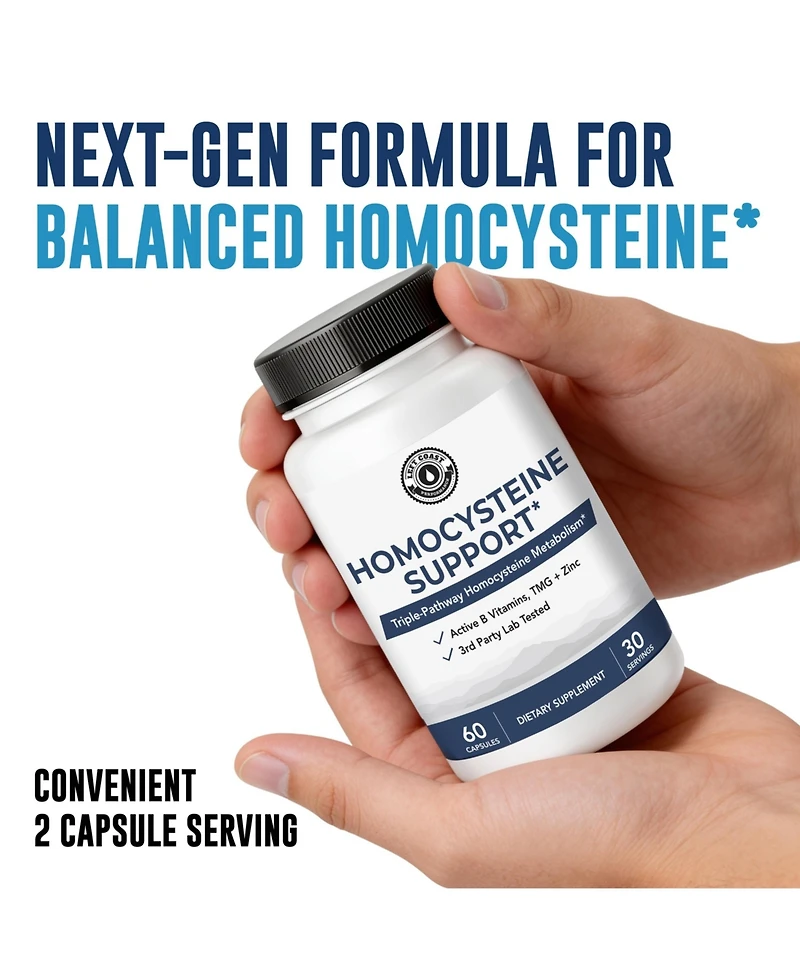 Left Coast Performance Homocysteine Support Capsules with Methylated B Complex Vitamins and Tmg, 60 Count