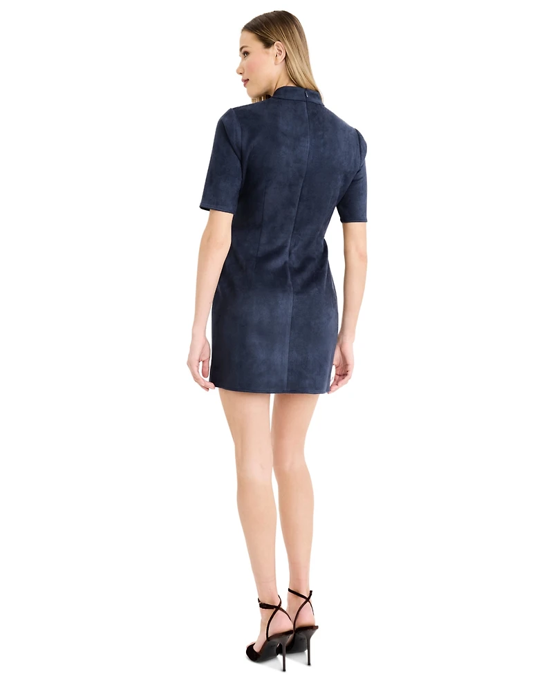 Donna Morgan Women's Faux Suede Elbow Sleeve Mock Neck Mini Dress
