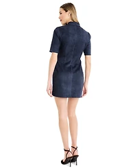 Donna Morgan Women's Faux Suede Elbow Sleeve Mock Neck Mini Dress