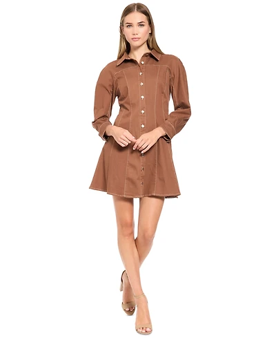 Donna Morgan Women's Long-Sleeve Mini Denim Shirt Dress