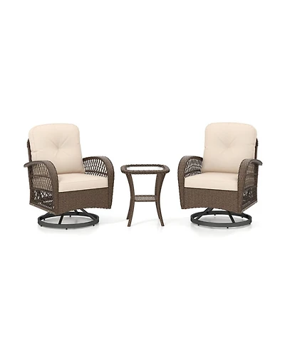 Gouun Outdoor Swivel Rocker Set with Glass Top Table and Thick Cushions