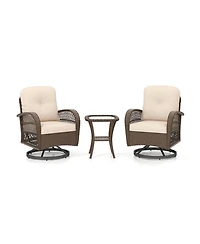 Gouun Outdoor Swivel Rocker Set with Glass Top Table and Thick Cushions