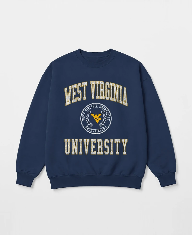 Gameday Couture Women's West Virginia Mountaineers Prime Play Oversized Crewneck Distressed-Graphic Sweatshirt