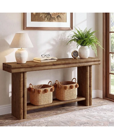 Tribesigns Solid Wood Console Sofa Table, Farmhouse Long Entryway Table Behind Couch