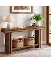 Tribesigns Solid Wood Console Sofa Table, Farmhouse Long Entryway Table Behind Couch