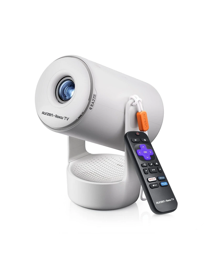 Aurzen Ultra-Portable Roku Tv Mini Projector with WiFi and Bluetooth, Upgraded Sound Base, 180degree(s) Rotation, Auto Vertical Keystone, and Zoom