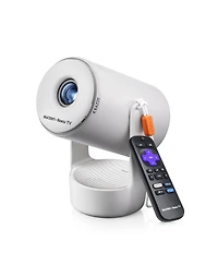 Aurzen Ultra-Portable Roku Tv Mini Projector with WiFi and Bluetooth, Upgraded Sound Base, 180degree(s) Rotation, Auto Vertical Keystone, and Zoom