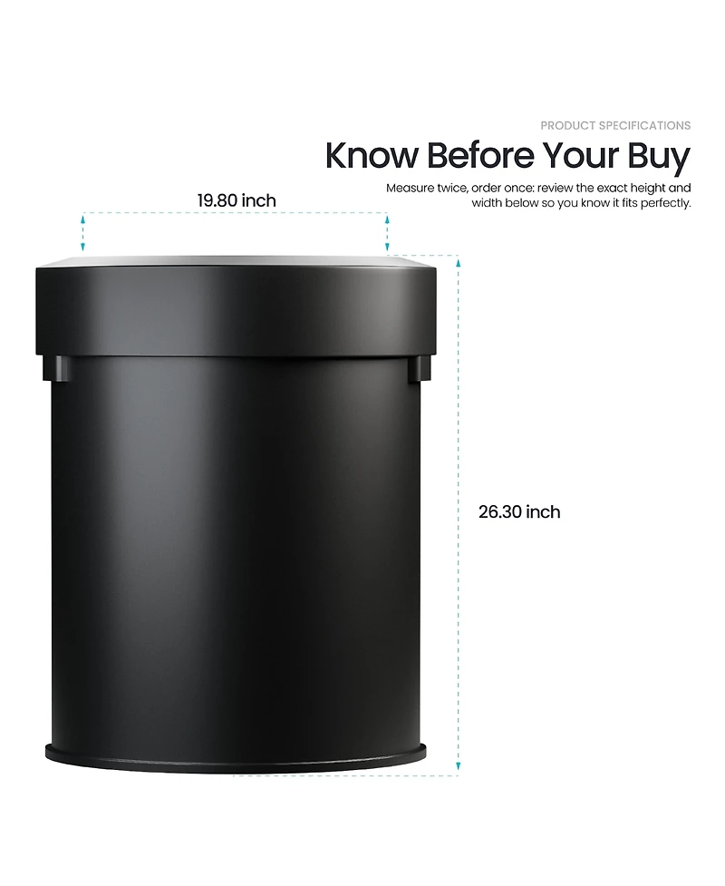 Home Zone Living 18 Gallon Stainless Steel Open Top Trash Can with Semi-Round Flat Back, Black, 68 Liters