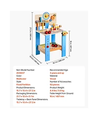 Yobtop Road-Themed Wooden 7-Piece Tool Workbench, Ages 3+