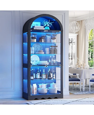 Vlsrka 6-Tier Glass Display Cabinet With Rgb Sensor Lights And Lock