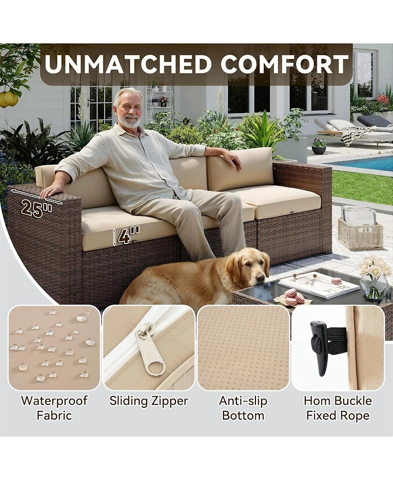 Aoxun 7-Piece Wicker Patio Furniture Set, Outdoor Sectional Sofa with Thick Cushions for Backyard Garden Poolside