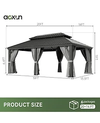 Aoxun Aluminum Hardtop Gazebo, Double Steel Roof Pavilion with Drainage System and Netting