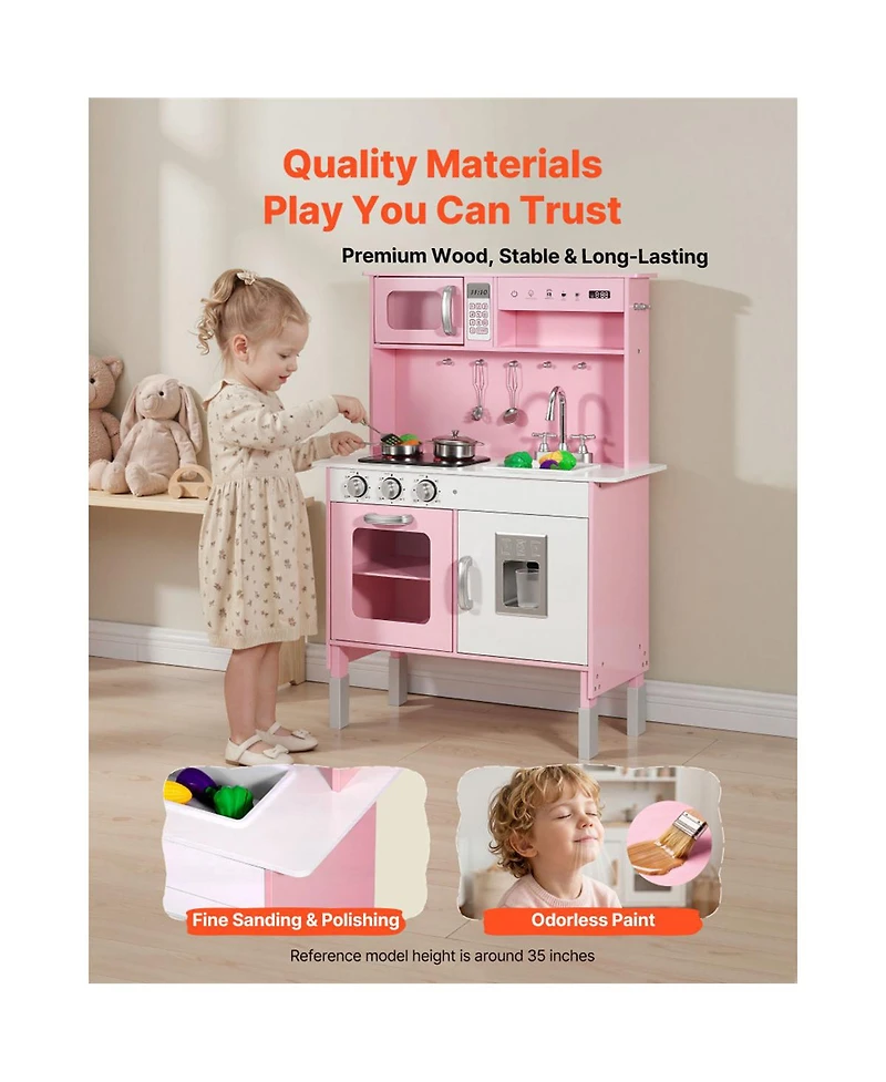 Yobtop Wooden Play Kitchen with Interactive Lights, Sounds & Accessories, Ages 3+