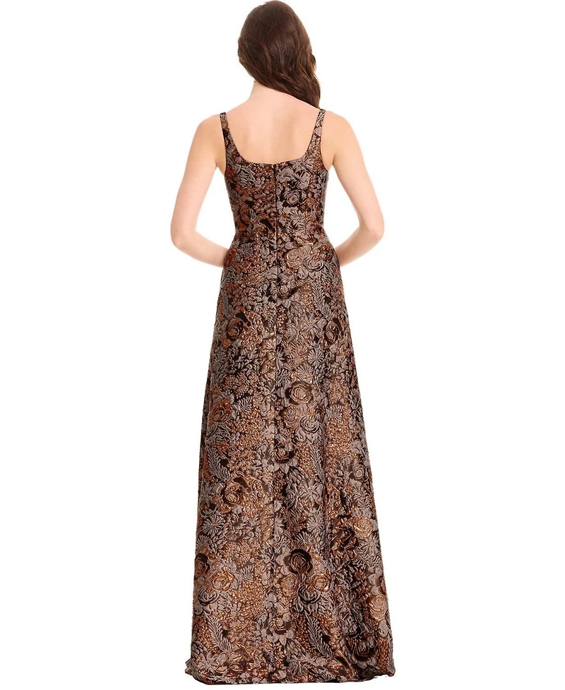 Dress The Population Women's Vienna Square Neck Metallic Jacquard Ball Gown