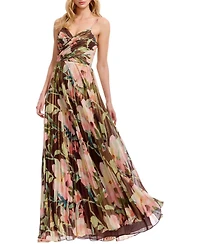 Dress The Population Women's Floral Pleated V-Neck Gown