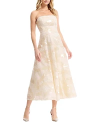 Dress The Population Women's Kailyn Strapless Disc Sequin Floral A-Line Midi Dress