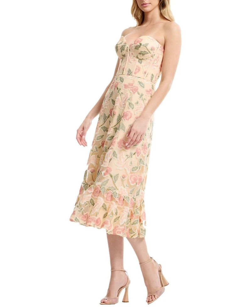 Dress The Population Women's Carina Strapless Sweetheart Floral Ruffle Dress