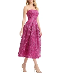 Dress The Population Women's Gemma Strapless Floral Lace Tiered Midi Dress
