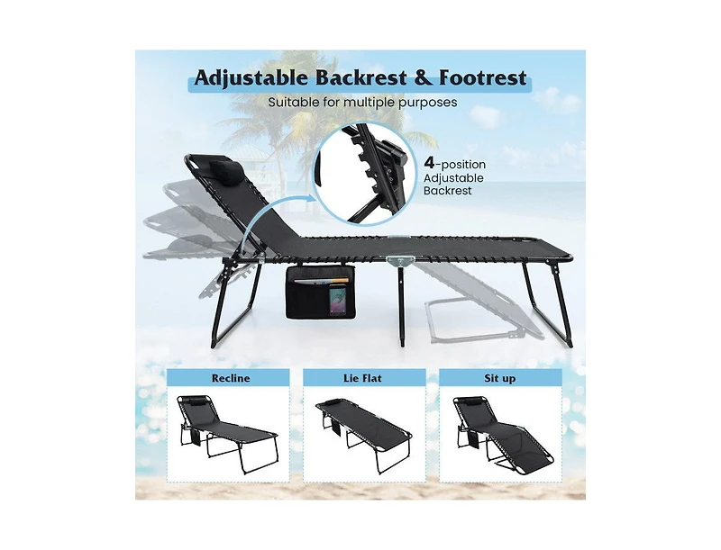 Lucky One 4 Position Folding Chaise Lounge Chair with Adjustable Backrest and Footrest