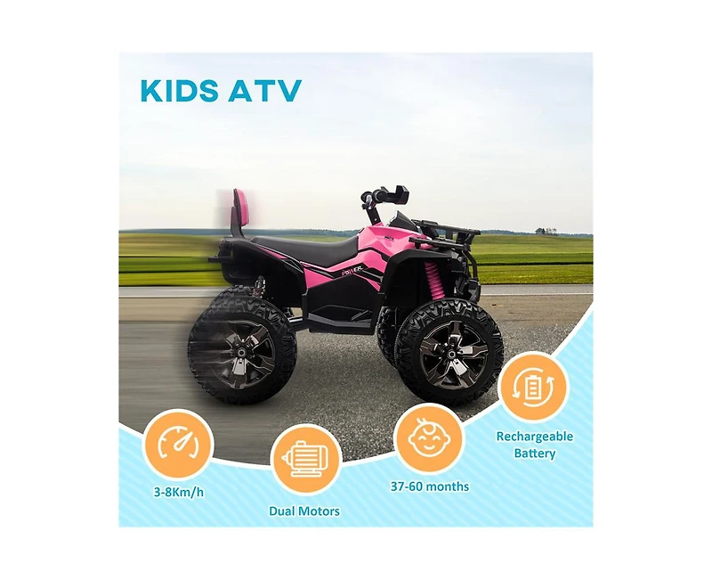 Yobtop 12V Kids Atv Ride-On Four-Wheeler, Battery-Powered with Led Headlights, 66 lbs. Capacity, Ages 3+