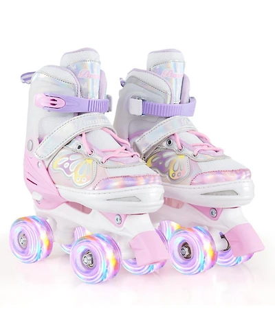 Sugift Teen Roller Skates 4-Size Adjustable with Motion Light-Up Wheels and Reinforced Brake Ages 13 and Up
