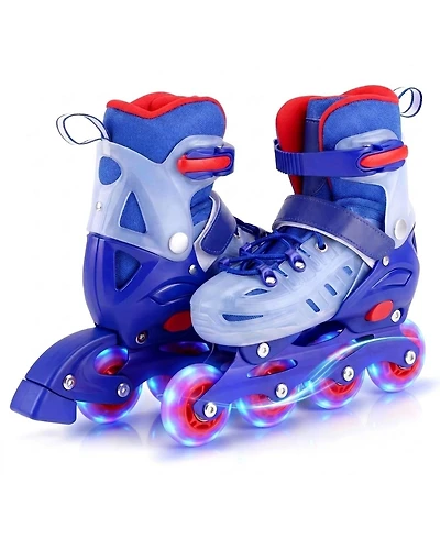 Sugift Kids Inline Skates with Push-Button 4-Size Expansion and Illuminating Wheels Ages 7-9
