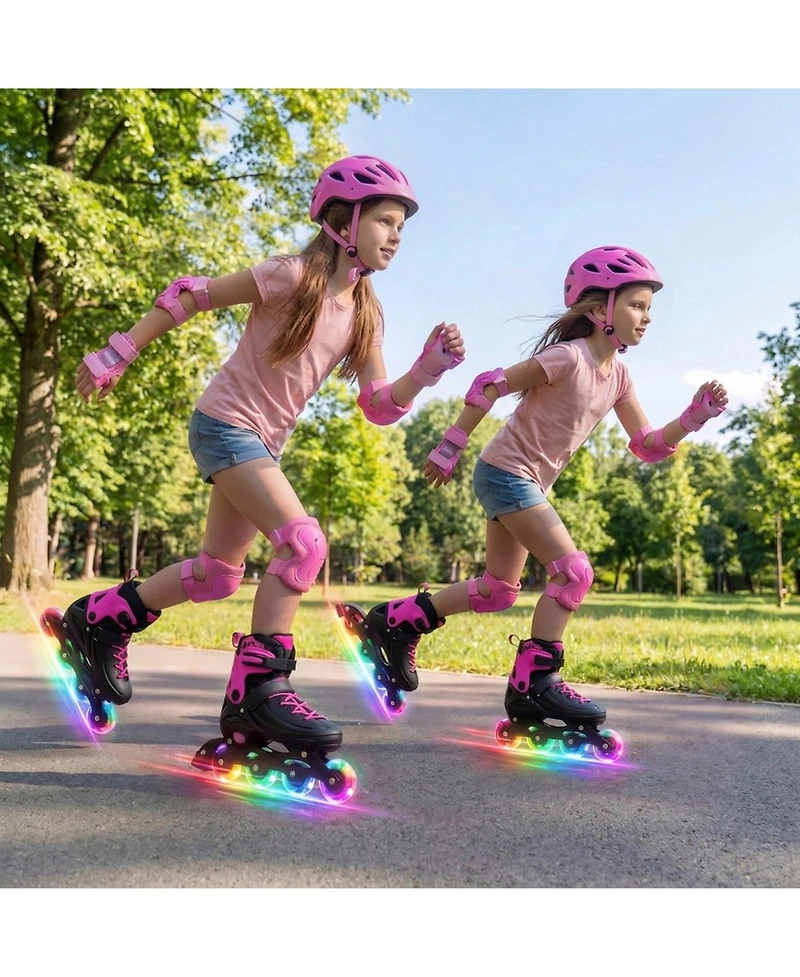 Sugift Kids Inline Skates with Aluminum Frame Traditional Laces and Glow Wheels Ages 7-9