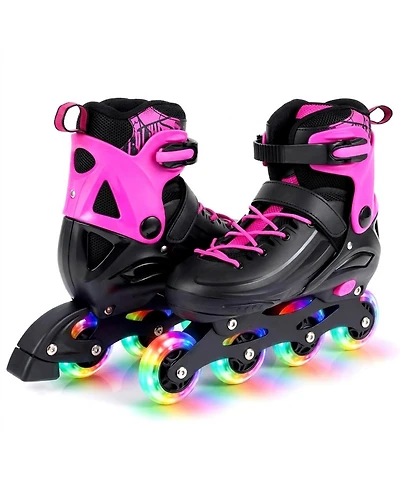 Sugift Kids Inline Skates with Aluminum Frame Traditional Laces and Glow Wheels Ages 7-9