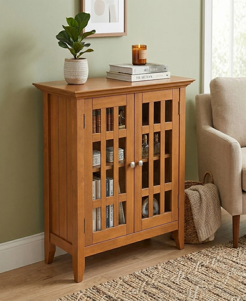 Simpli Home Bedford Solid Wood Low Storage Media Cabinet
