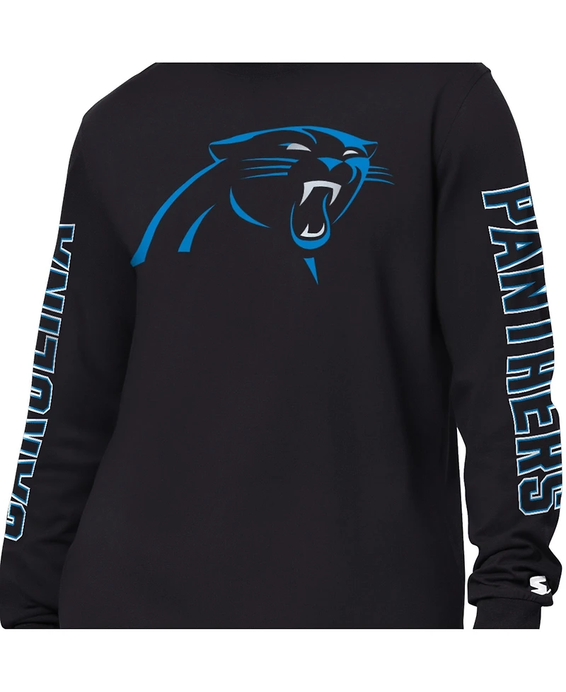 Starter Men's Black Carolina Panthers Clutch Hit Ii Long-Sleeve T-Shirt