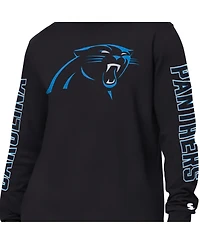 Starter Men's Black Carolina Panthers Clutch Hit Ii Long-Sleeve T-Shirt