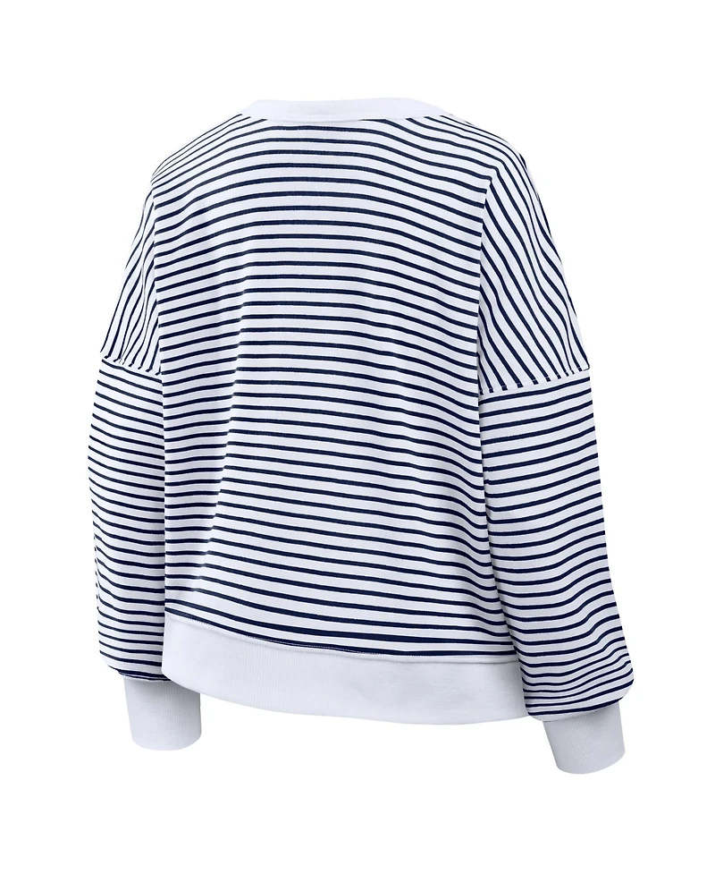 Fanatics Women's White/Navy Chicago Bears Striped Oversized French Terry Sweatshirt