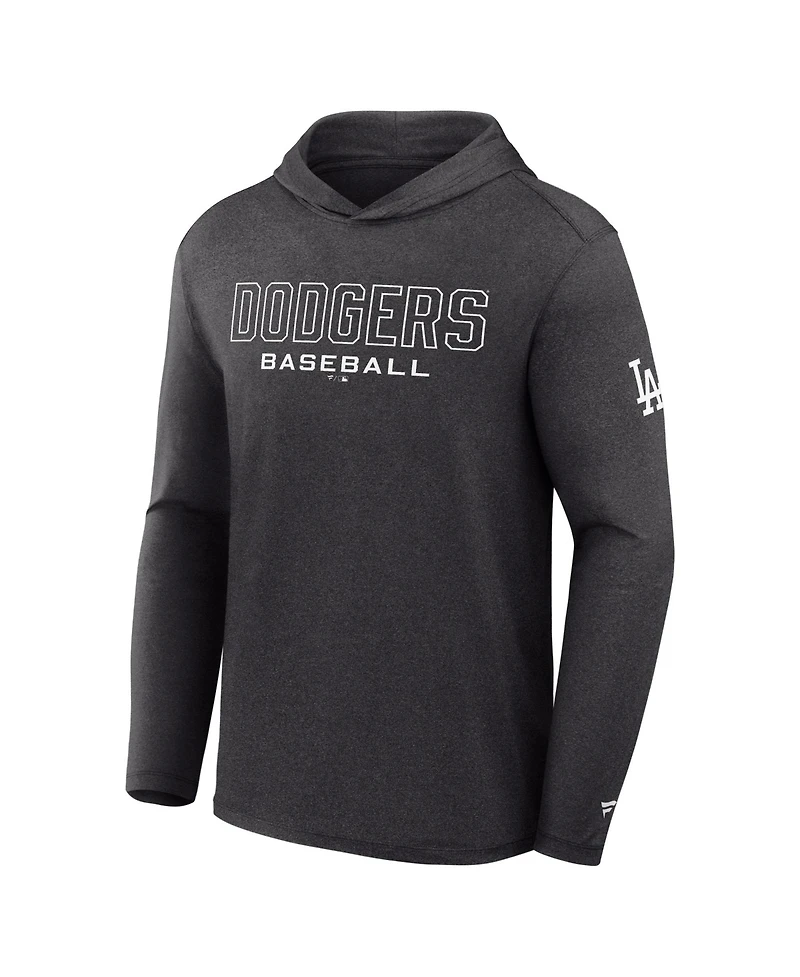 Fanatics Men's Charcoal Los Angeles Dodgers ClutchLong sleeves Hooded T-Shirt
