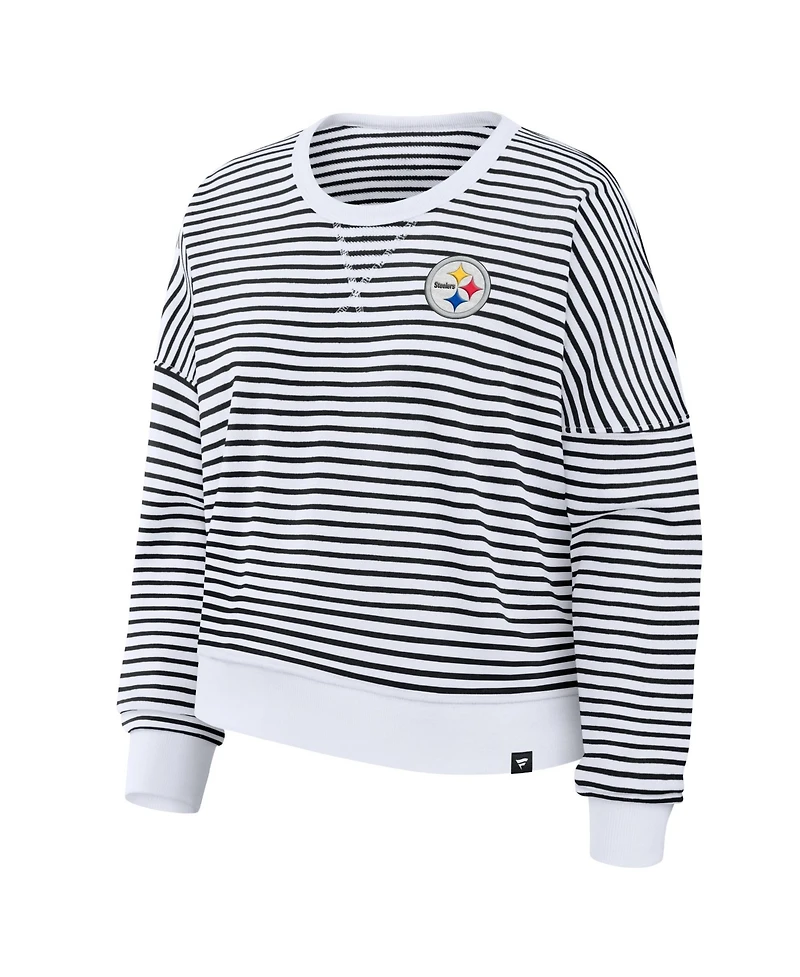 Fanatics Women's White/Black Pittsburgh St-Shirtlers Striped Oversized French Terry Sweatshirt