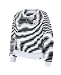 Fanatics Women's White/Black Pittsburgh St-Shirtlers Striped Oversized French Terry Sweatshirt