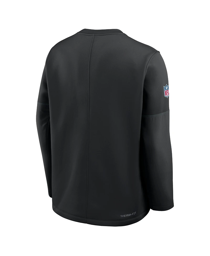Nike Men's Black Philadelphia Eagles Sideline Coaches Team Present Midweight Therma-fit Sweatshirt