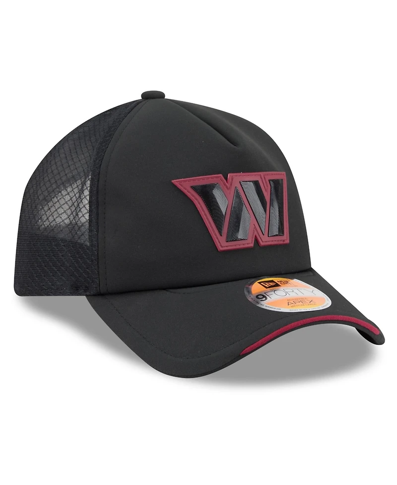 New Era Men's Black Washington Commanders 2026 Sideline Apex 9FORTY Adjustable Trucker Hat