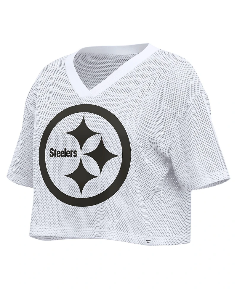 Fanatics Women's White Pittsburgh St-Shirtlers Oversized Mesh Cropped V-Neck Jersey