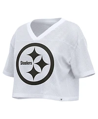 Fanatics Women's White Pittsburgh St-Shirtlers Oversized Mesh Cropped V-Neck Jersey
