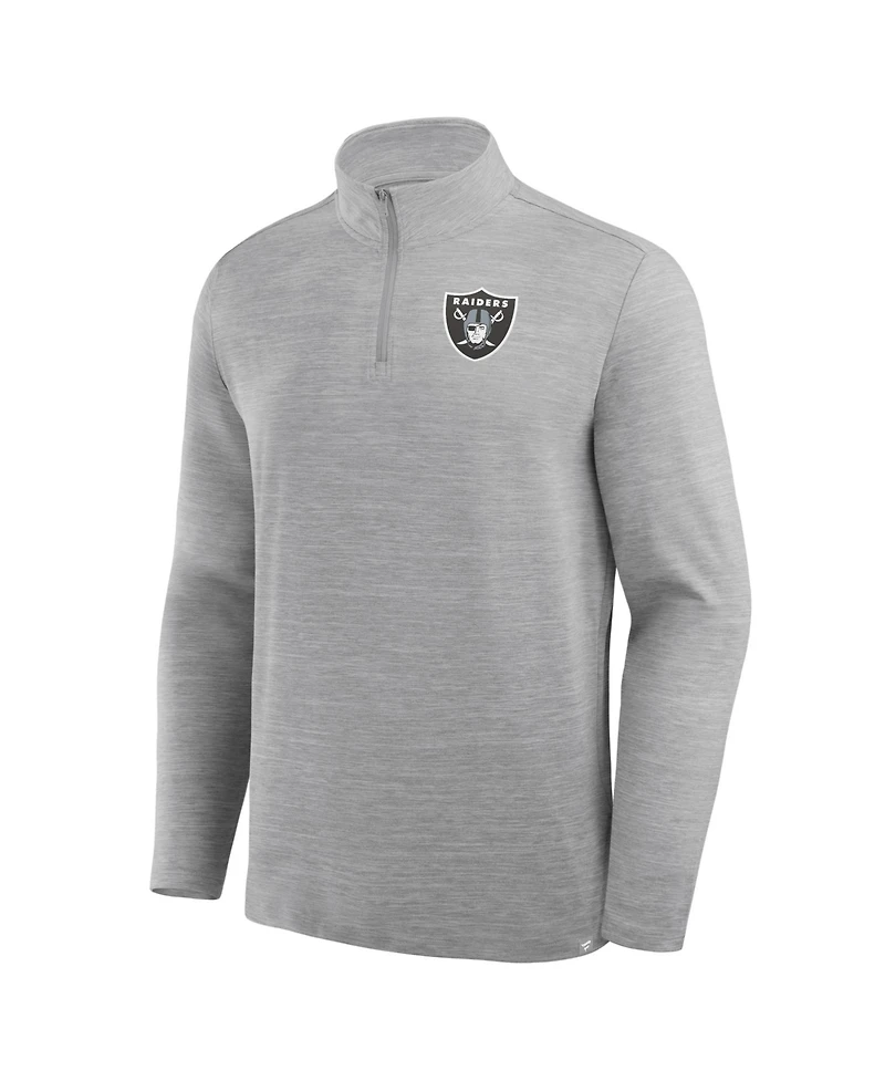 Fanatics Men's Heather Gray Las Vegas Raiders Clutch Quarter-Zip Pullover Sweatshirt