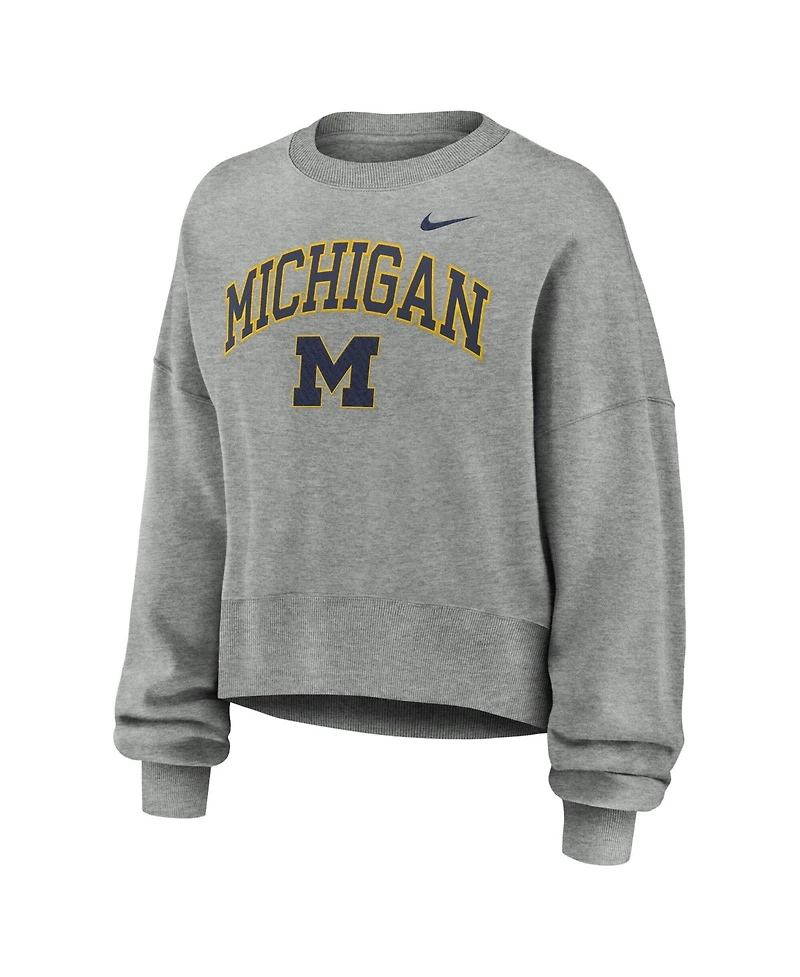 Nike Women's Heather Gray Michigan Wolverines Oversized Phoenix Arch Pullover Sweatshirt