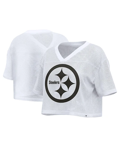 Fanatics Women's White Pittsburgh St-Shirtlers Oversized Mesh Cropped V-Neck Jersey
