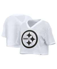 Fanatics Women's White Pittsburgh St-Shirtlers Oversized Mesh Cropped V-Neck Jersey