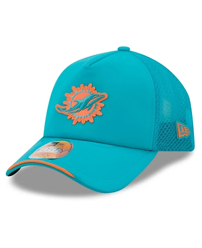 New Era Men's Aqua Miami Dolphins 2026 Sideline Apex 9FORTY Adjustable Trucker Hat