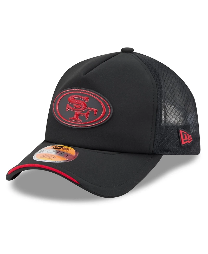 New Era Men's Black San Francisco 49ers 2026 Sideline Apex 9FORTY Adjustable Trucker Hat