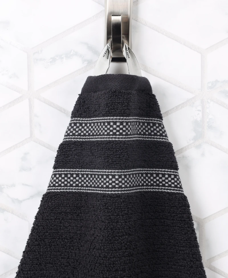 Superior Brea Zero Twist Cotton Ribbed Geometric Border Plush Soft Absorbent 6-Piece Hand Towel Set