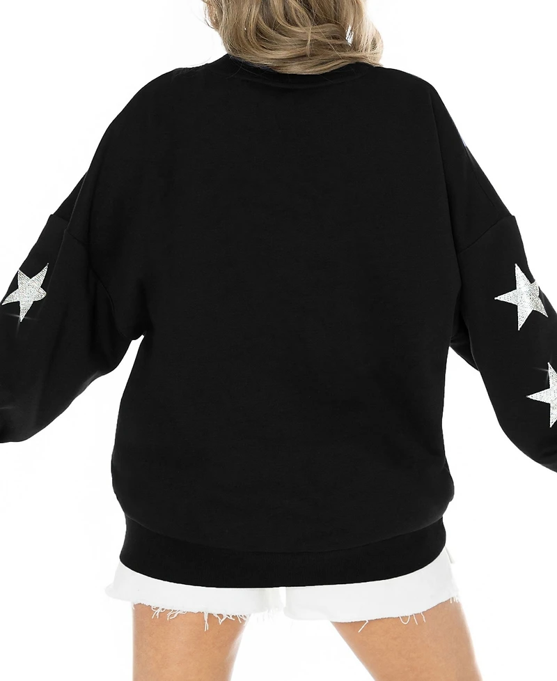 Gameday Couture Women's Black Cleveland Browns Rhinestone Star Sleeve Settle the Score Oversized Tri-Blend Pullover Sweatshirt